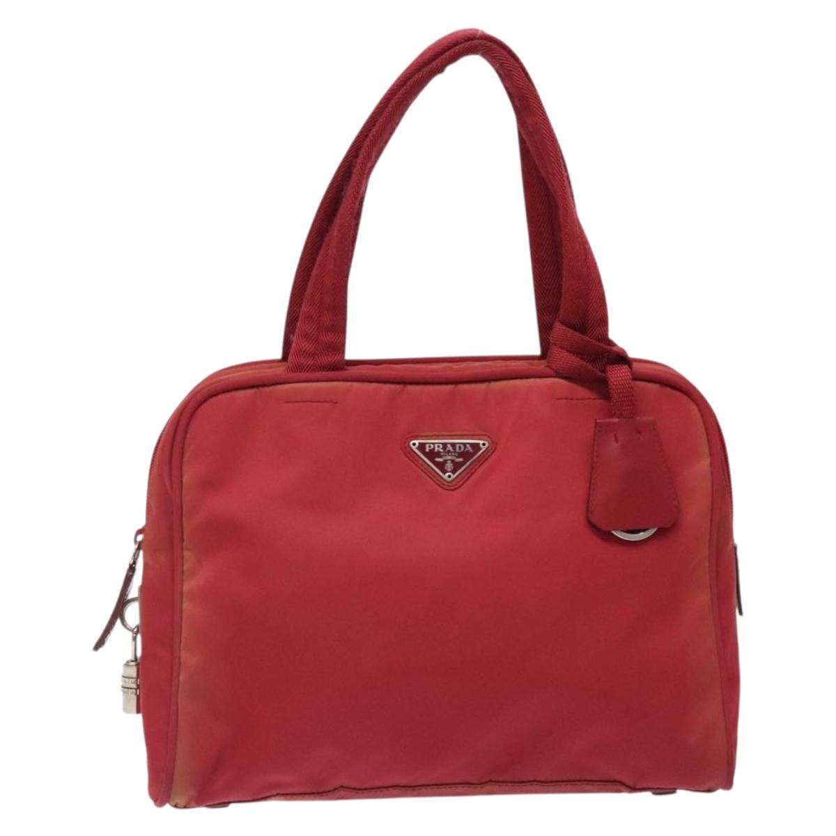 PRADA Hand Bag Nylon Red Silver Auth 132546