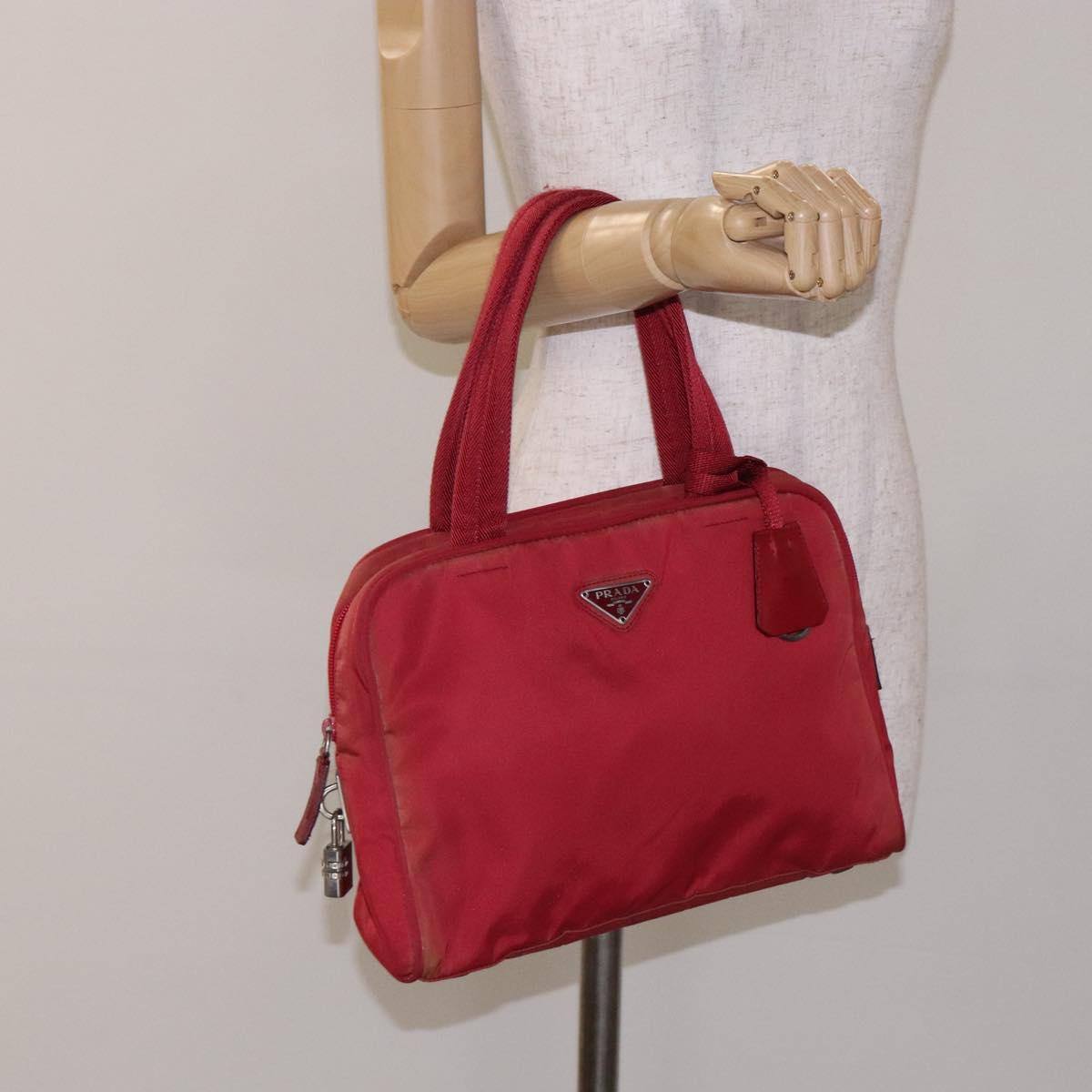 PRADA Hand Bag Nylon Red Silver Auth 132546