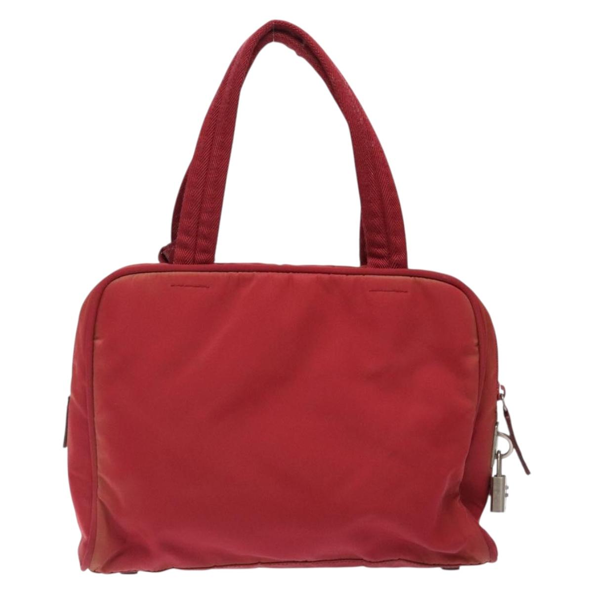 PRADA Hand Bag Nylon Red Silver Auth 132546