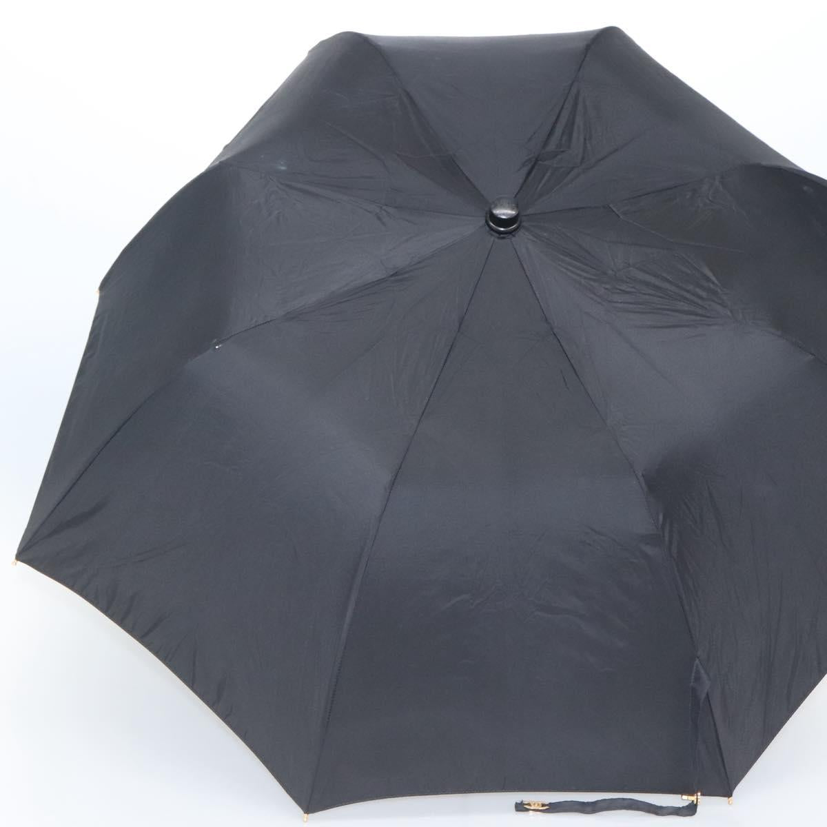 CHANEL Folding Umbrella & Umbrella case Nylon Black CC Auth 132558