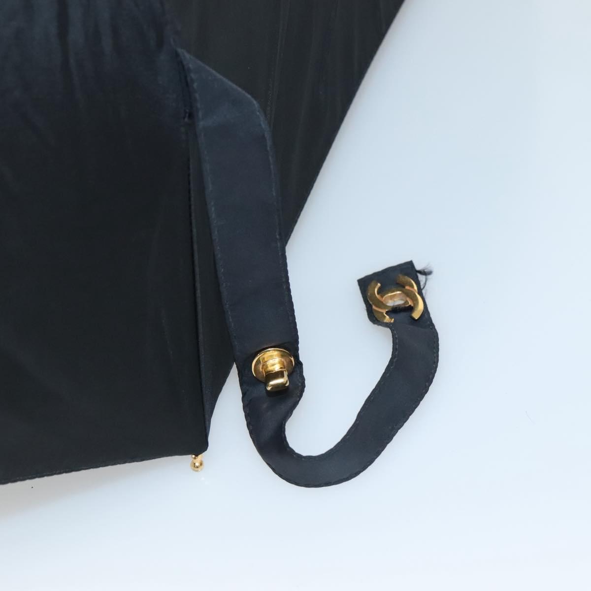 CHANEL Folding Umbrella & Umbrella case Nylon Black CC Auth 132558