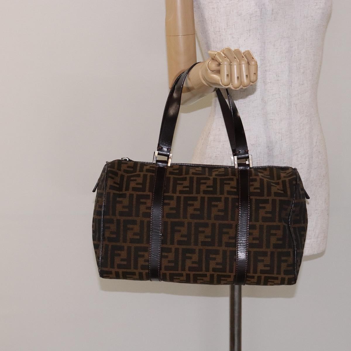 FENDI Zucca Canvas Hand Bag Brown Black gold Auth 132560