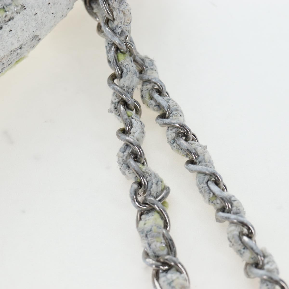CHANEL Chain Shoulder Bag Tweed White Silver CC Auth 132564A