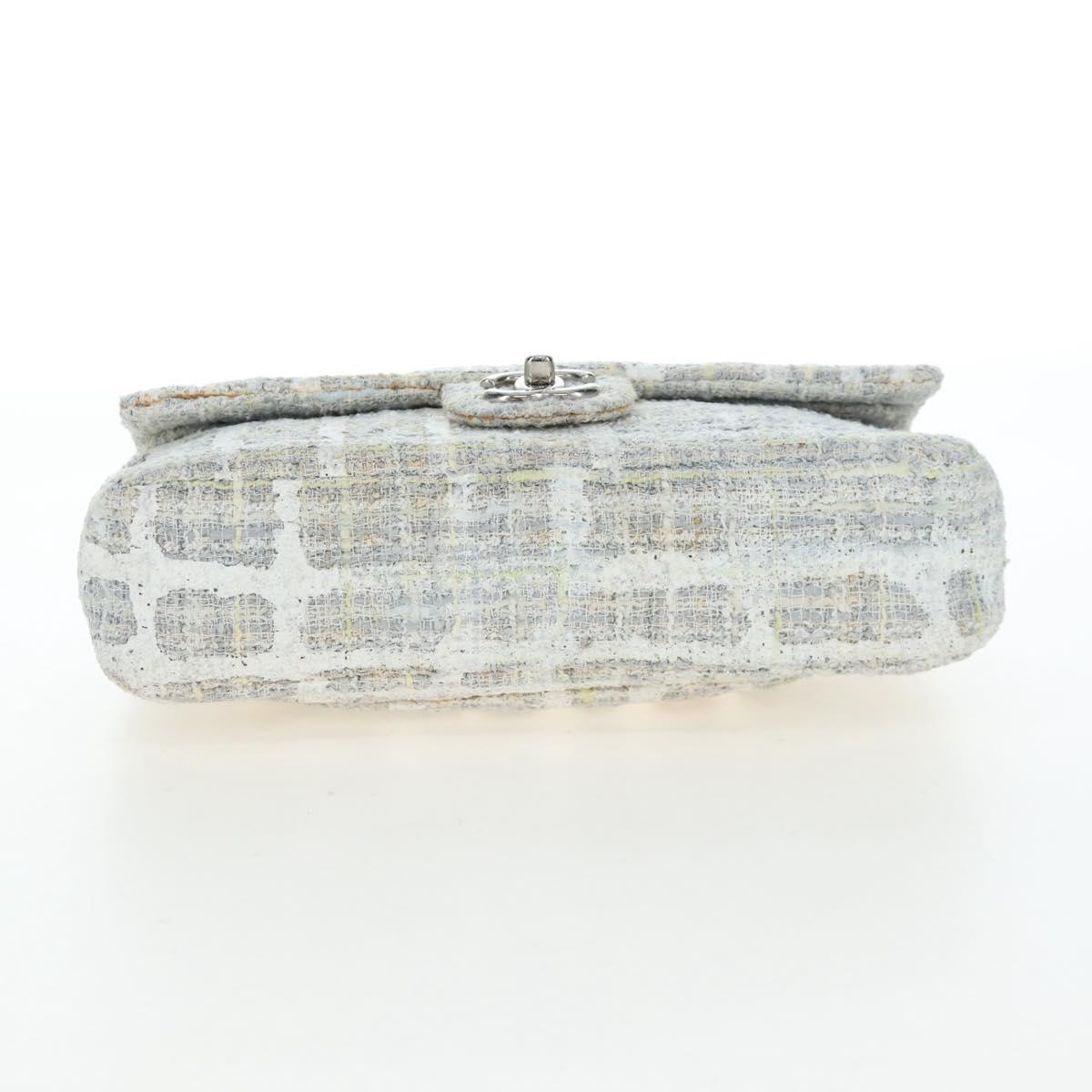 CHANEL Chain Shoulder Bag Tweed White Silver CC Auth 132564A