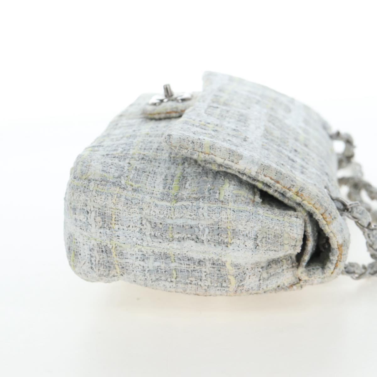 CHANEL Chain Shoulder Bag Tweed White Silver CC Auth 132564A