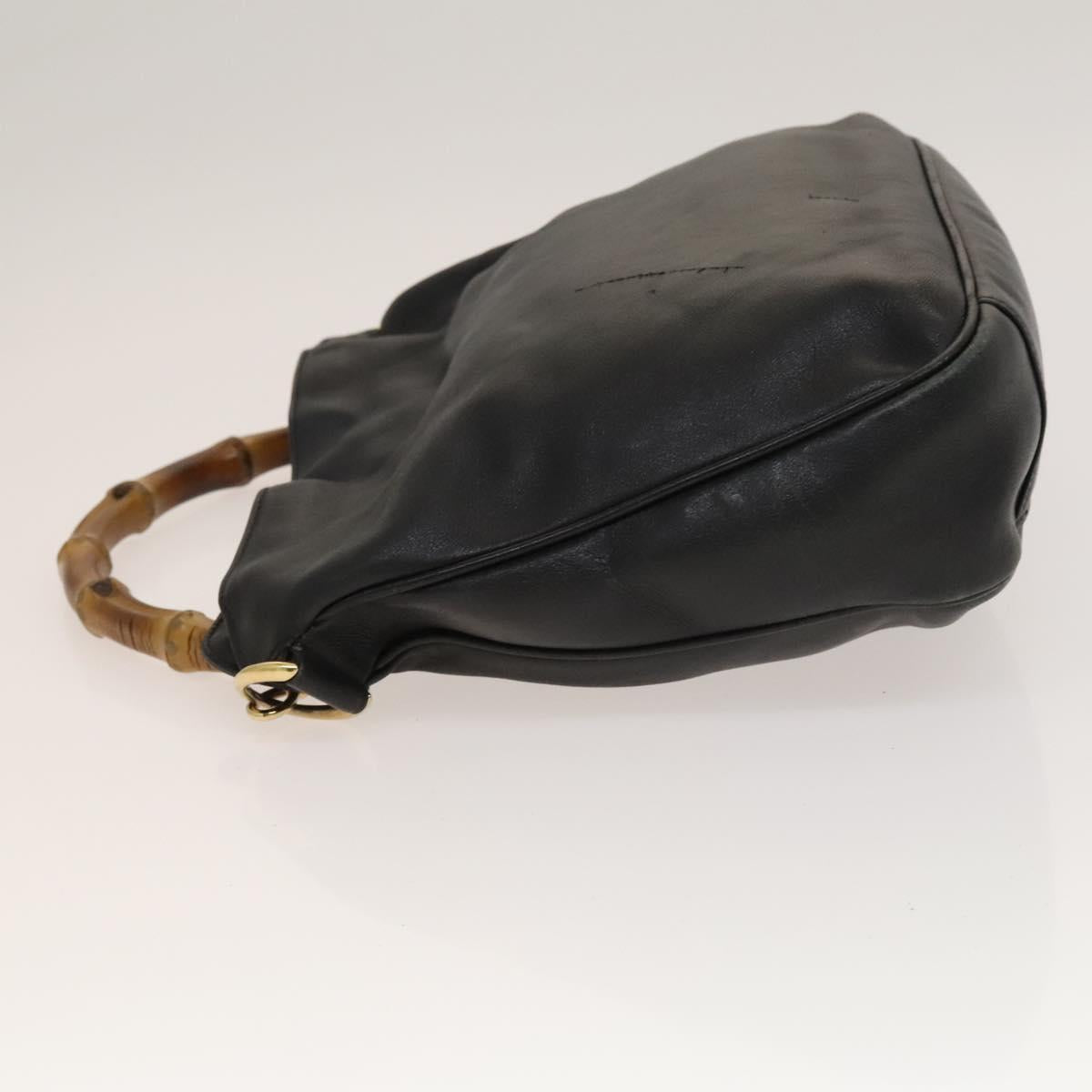GUCCI Bamboo Shoulder Bag Leather Black Gold 001 3444 1638 Auth 132566