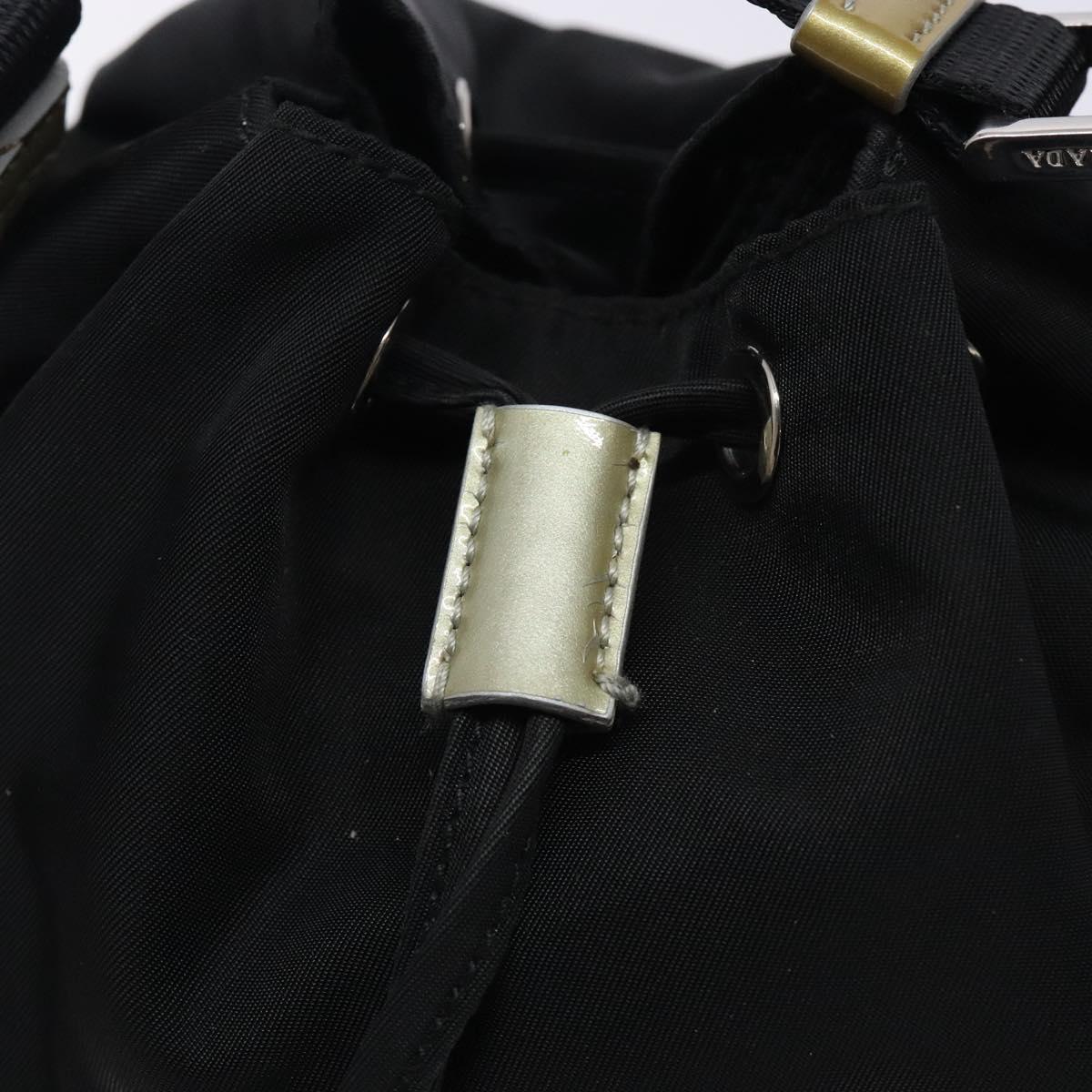 PRADA Hand Bag Nylon Black Silver Auth 132573