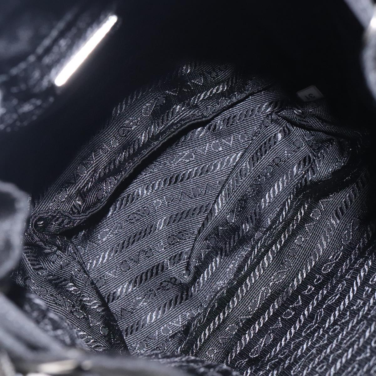 PRADA Hand Bag Nylon Black Silver Auth 132573