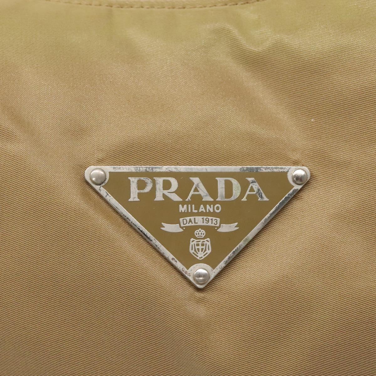 PRADA Shoulder Bag Nylon Leather Brown Silver Auth 132575
