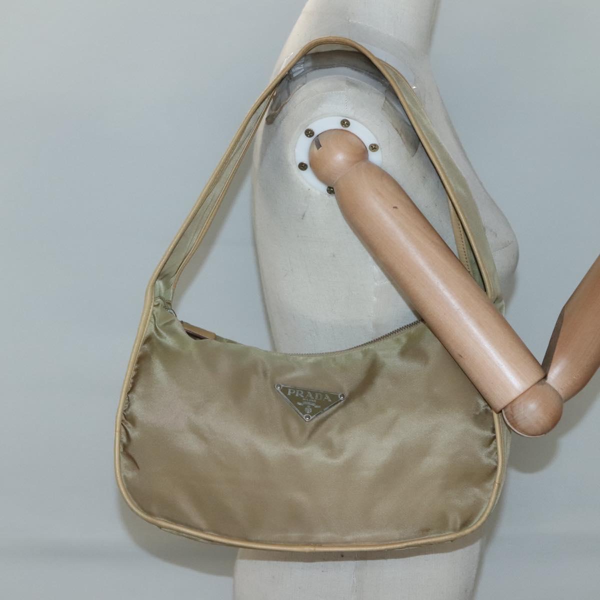 PRADA Shoulder Bag Nylon Leather Brown Silver Auth 132575