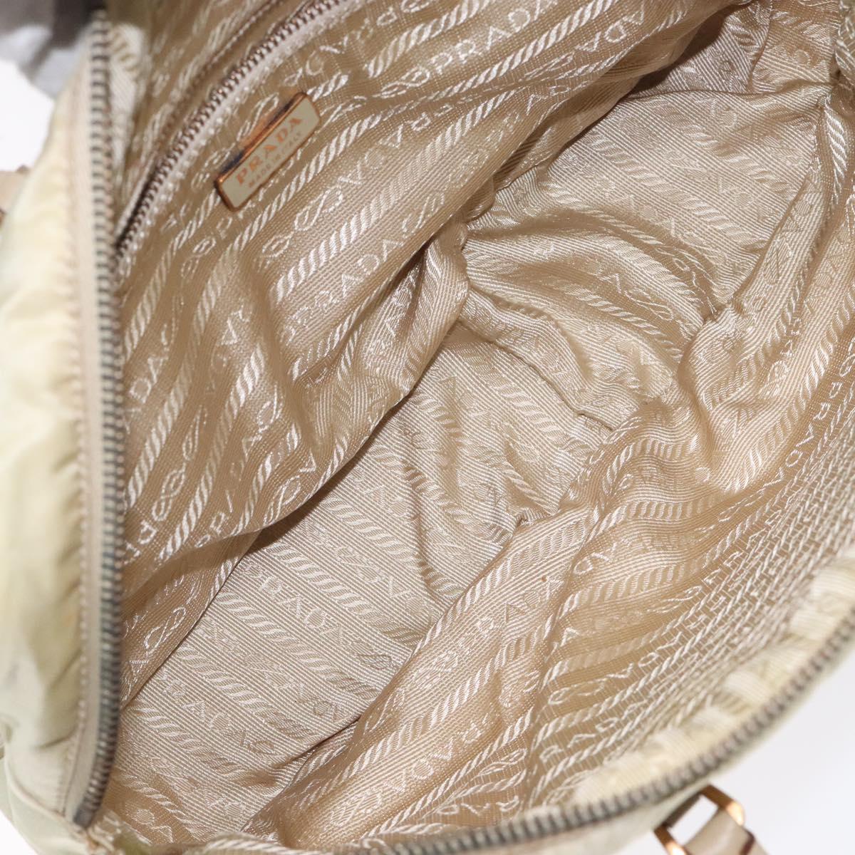 PRADA Hand Bag Nylon Beige Gold Auth 132576