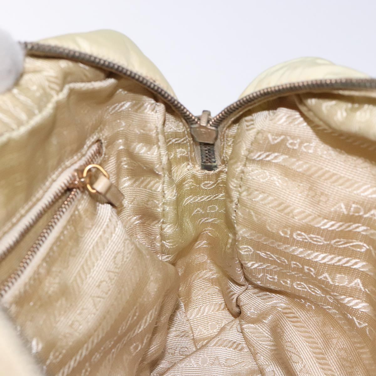 PRADA Hand Bag Nylon Beige Gold Auth 132576