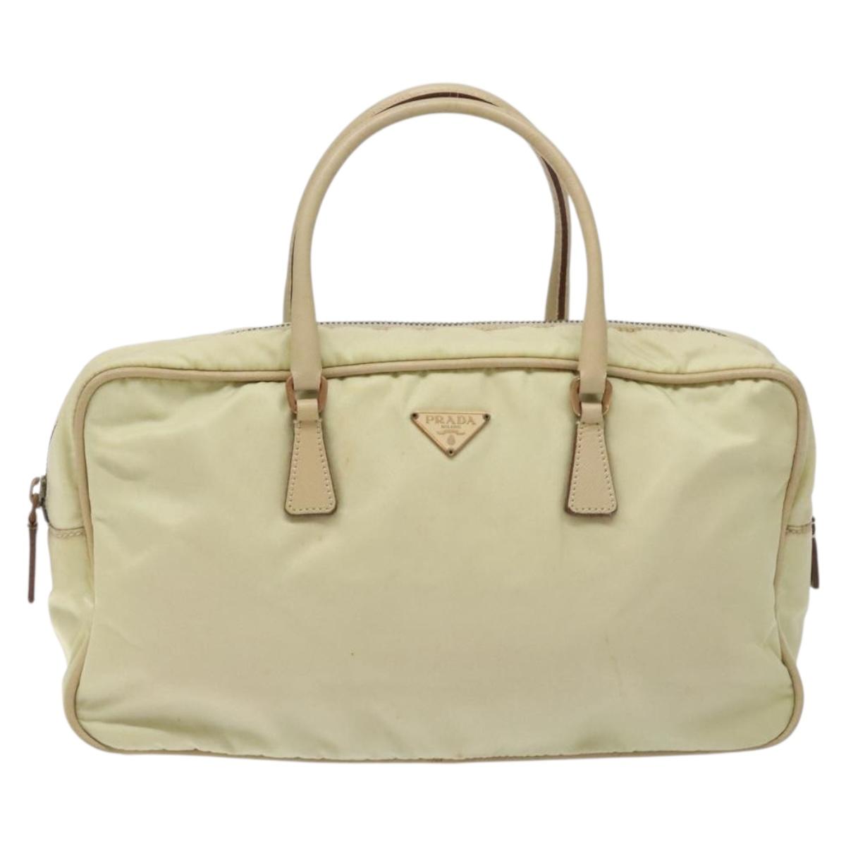 PRADA Hand Bag Nylon Beige Gold Auth 132576