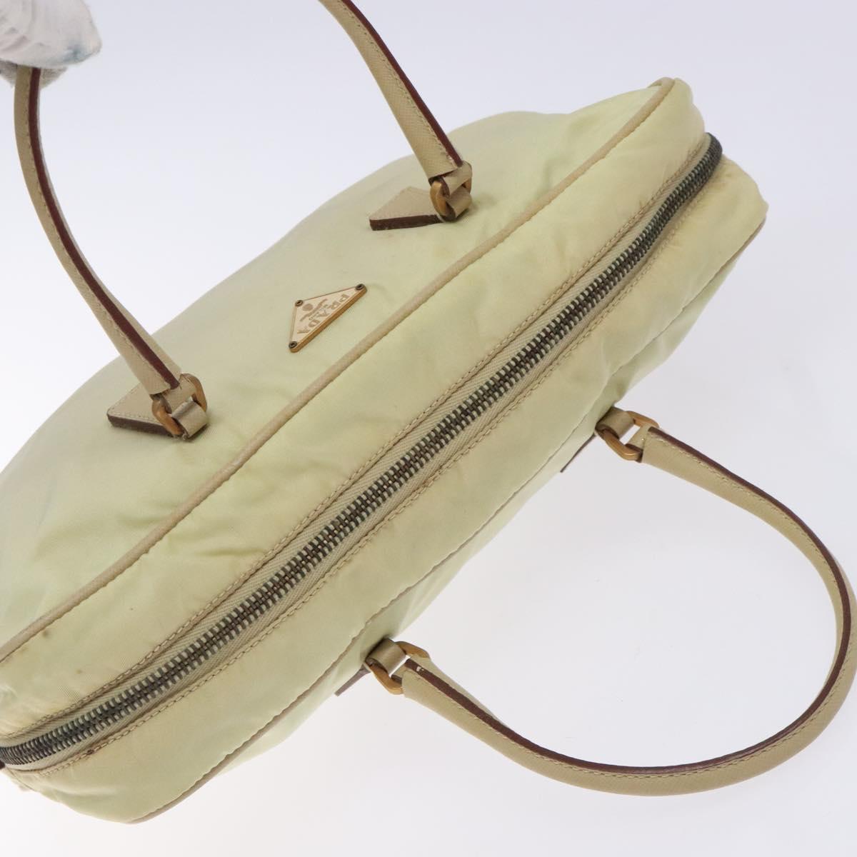 PRADA Hand Bag Nylon Beige Gold Auth 132576