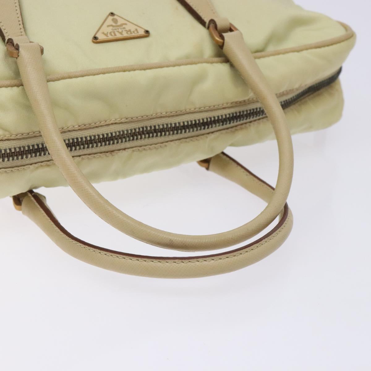PRADA Hand Bag Nylon Beige Gold Auth 132576