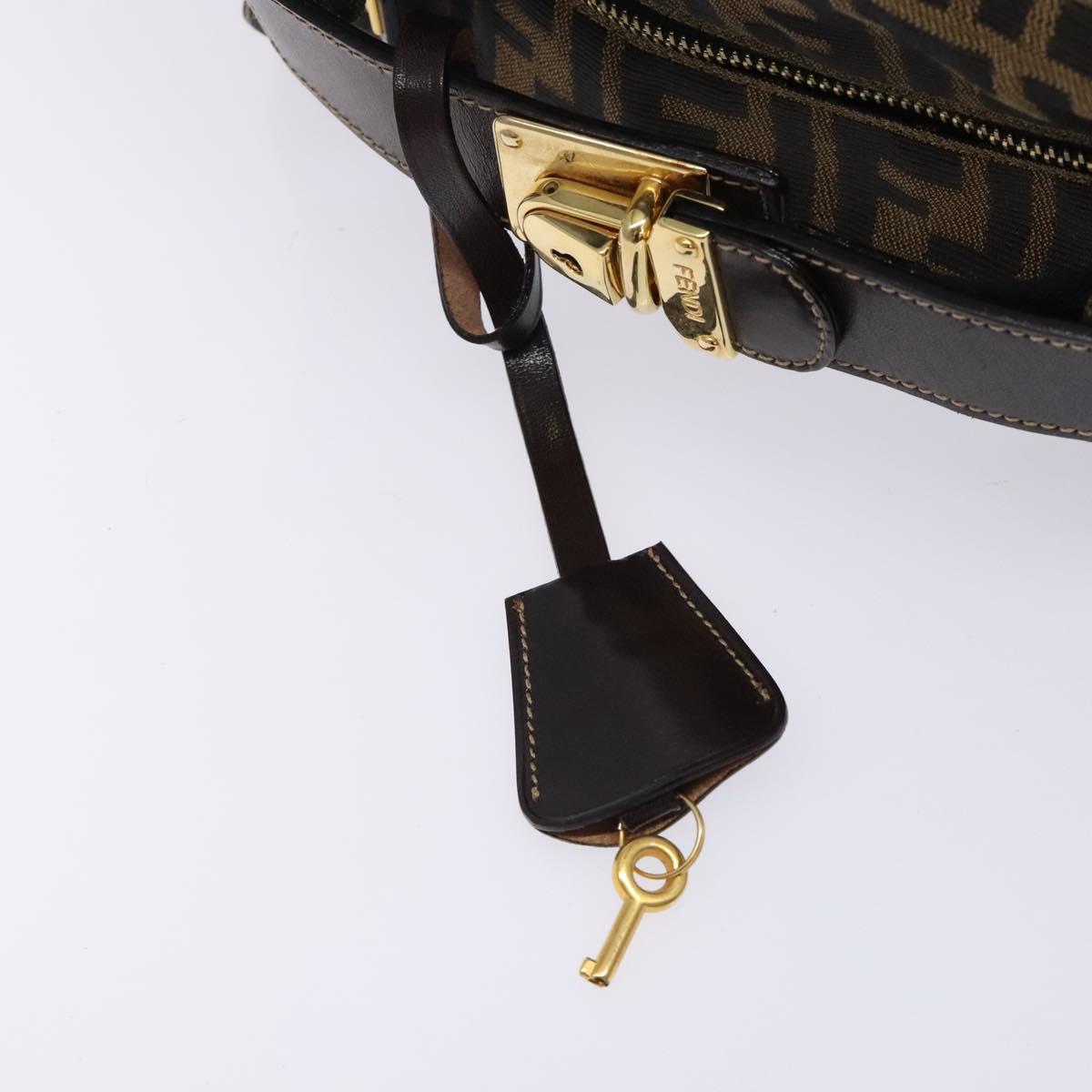 FENDI Zucca Canvas Hand Bag Black Brown Auth 132626