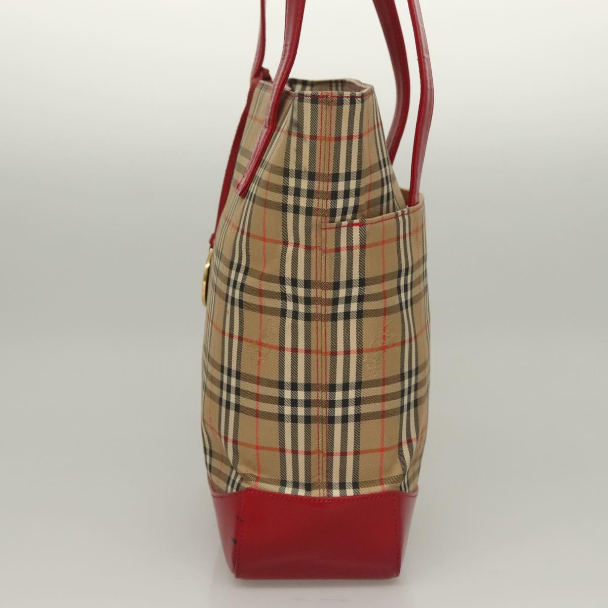 BURBERRY Nova Check Tote Bag Canvas Leather Beige Red gold Auth 132630