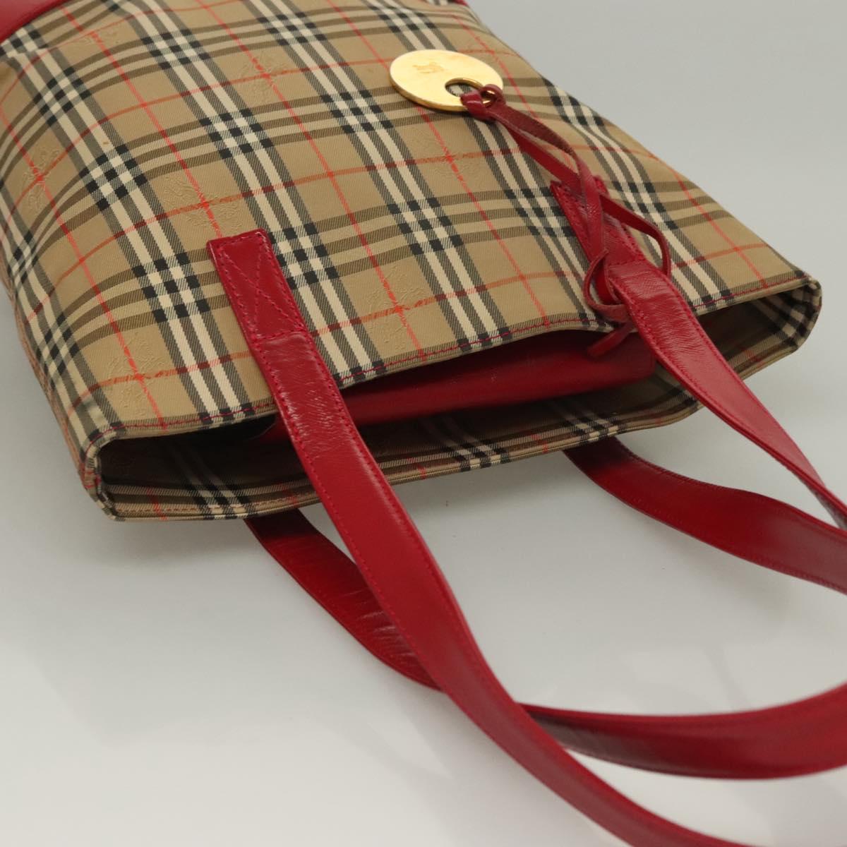 BURBERRY Nova Check Tote Bag Canvas Leather Beige Red gold Auth 132630