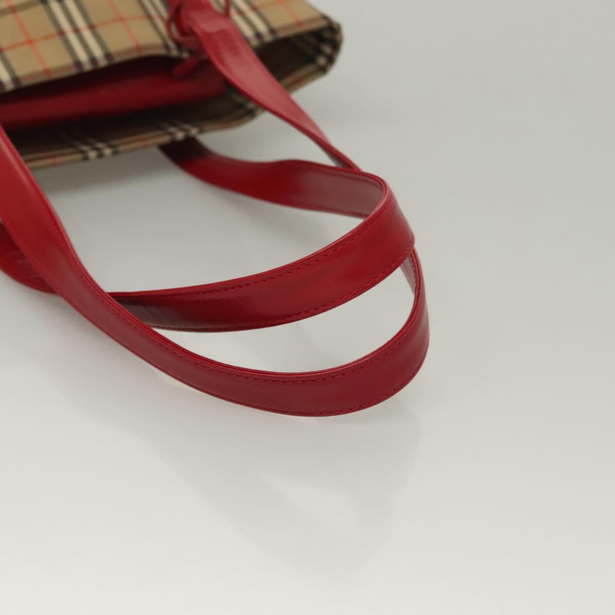 BURBERRY Nova Check Tote Bag Canvas Leather Beige Red gold Auth 132630