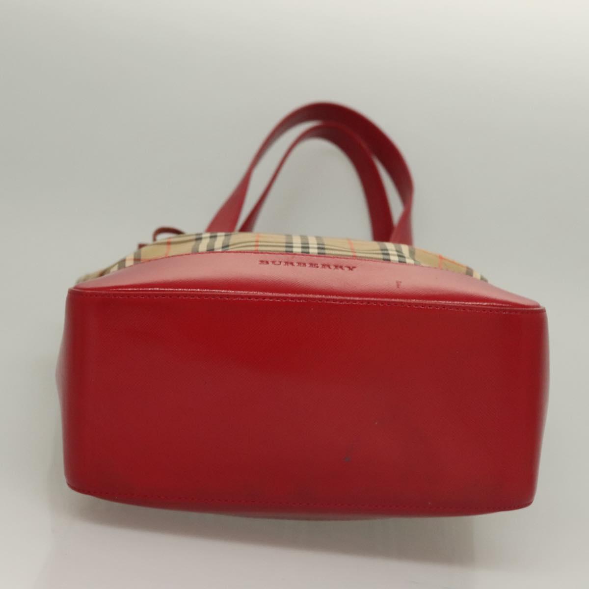 BURBERRY Nova Check Tote Bag Canvas Leather Beige Red gold Auth 132630