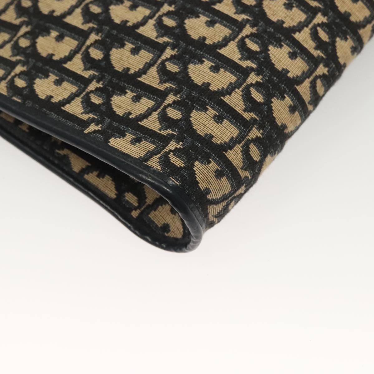 Christian Dior Trotter Canvas Shoulder Bag Navy Gold Auth 132631