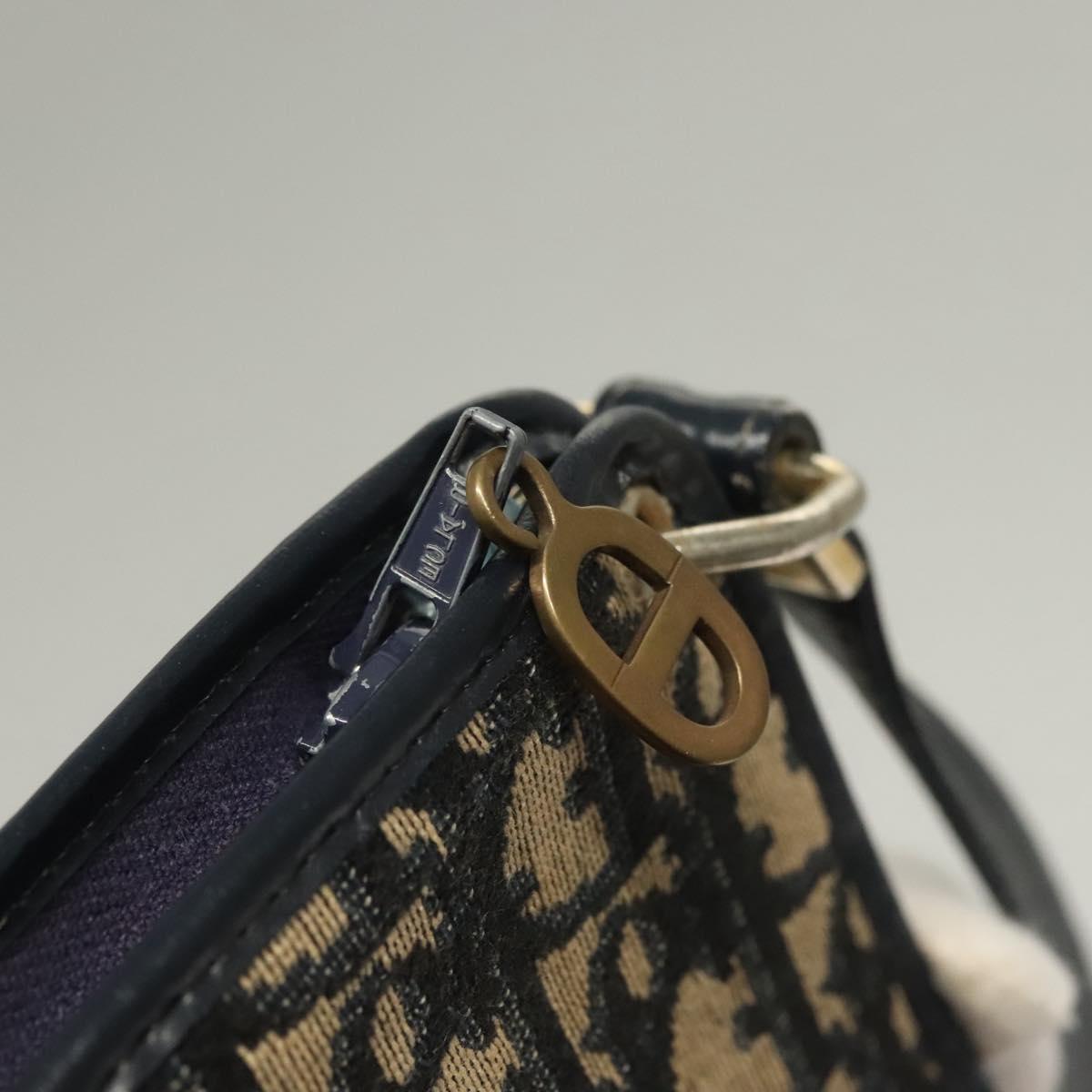 Christian Dior Trotter Canvas Shoulder Bag Navy Gold Auth 132631