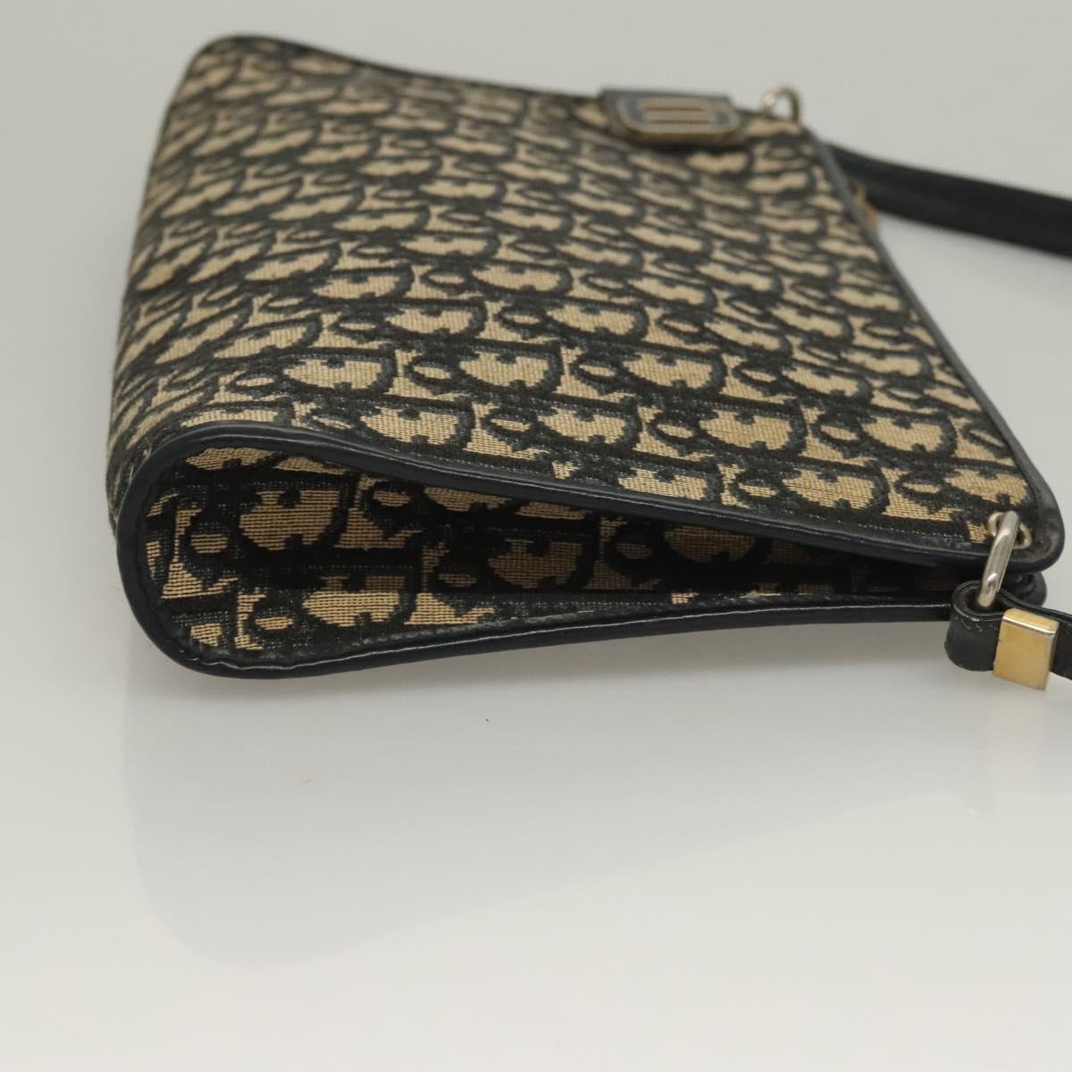 Christian Dior Trotter Canvas Shoulder Bag Navy Gold Auth 132631