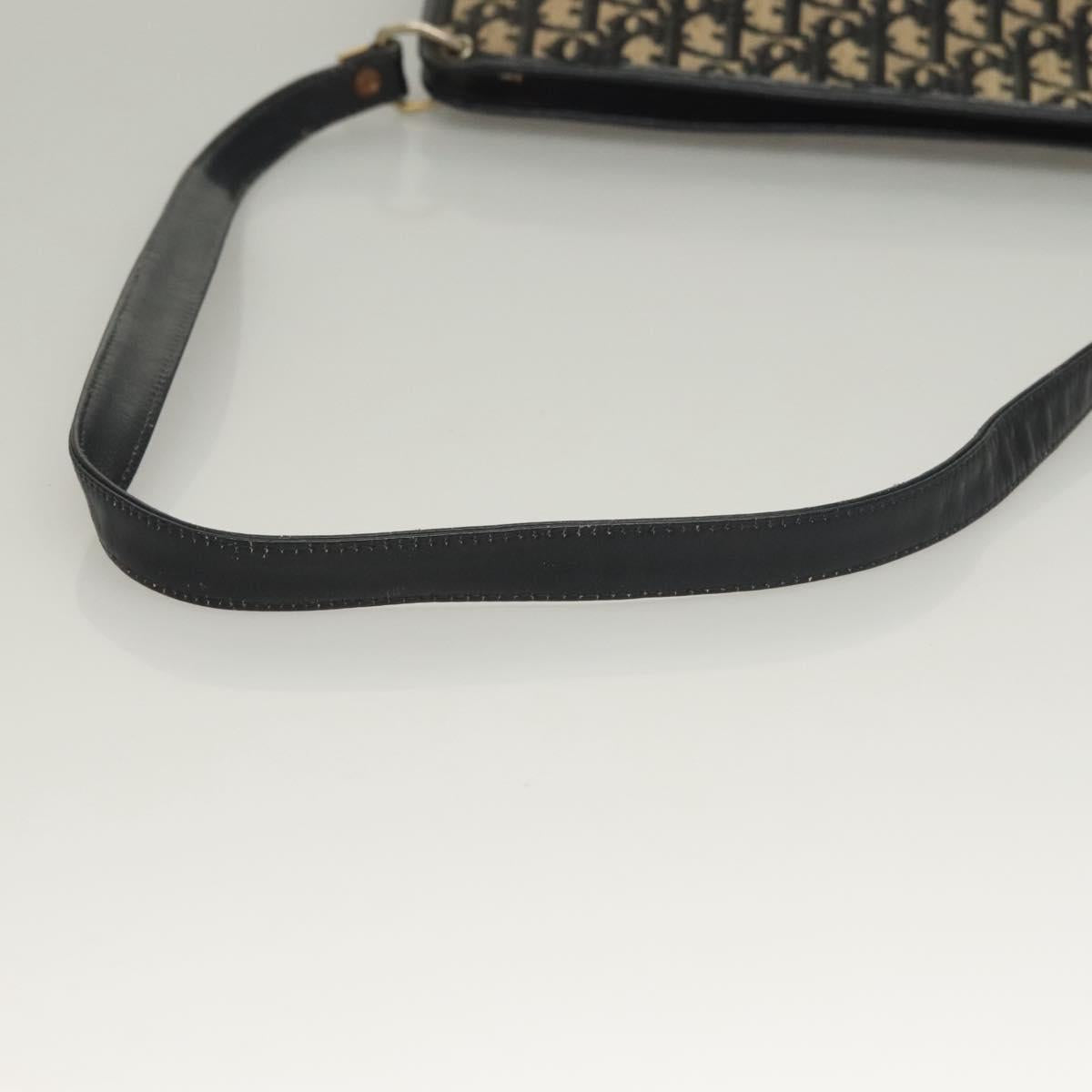 Christian Dior Trotter Canvas Shoulder Bag Navy Gold Auth 132631