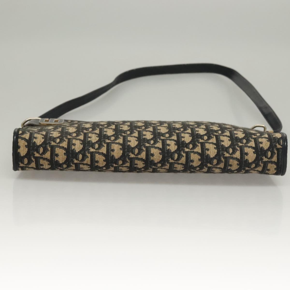 Christian Dior Trotter Canvas Shoulder Bag Navy Gold Auth 132631