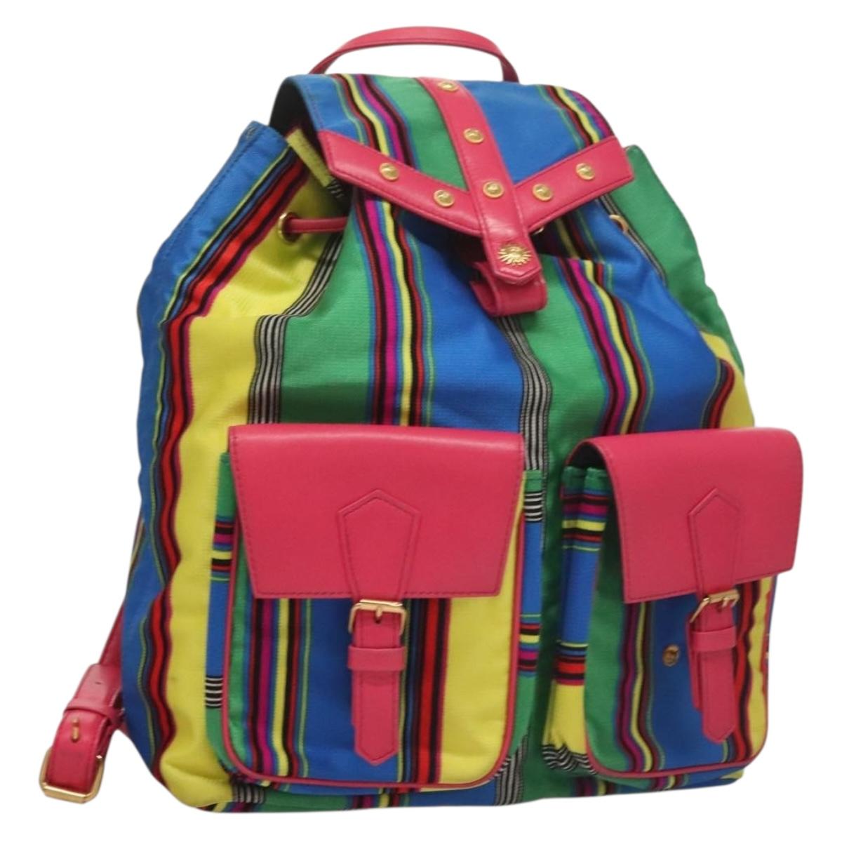 Gianni Versace Backpack Nylon Leather Multicolor Pink gold Auth 132634