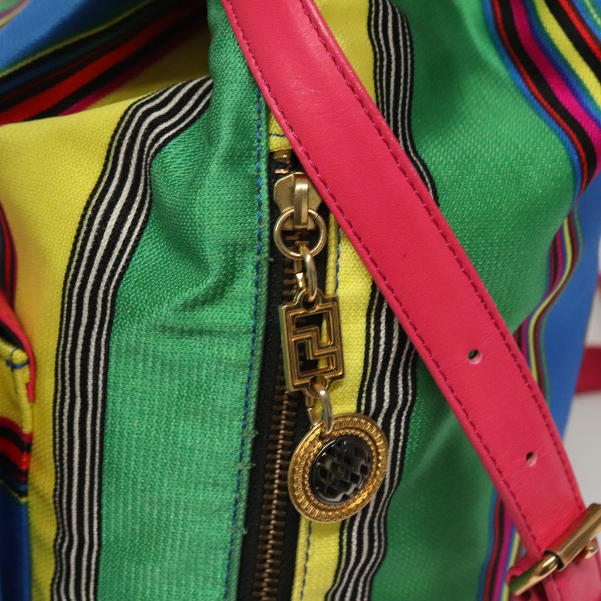 Gianni Versace Backpack Nylon Leather Multicolor Pink gold Auth 132634