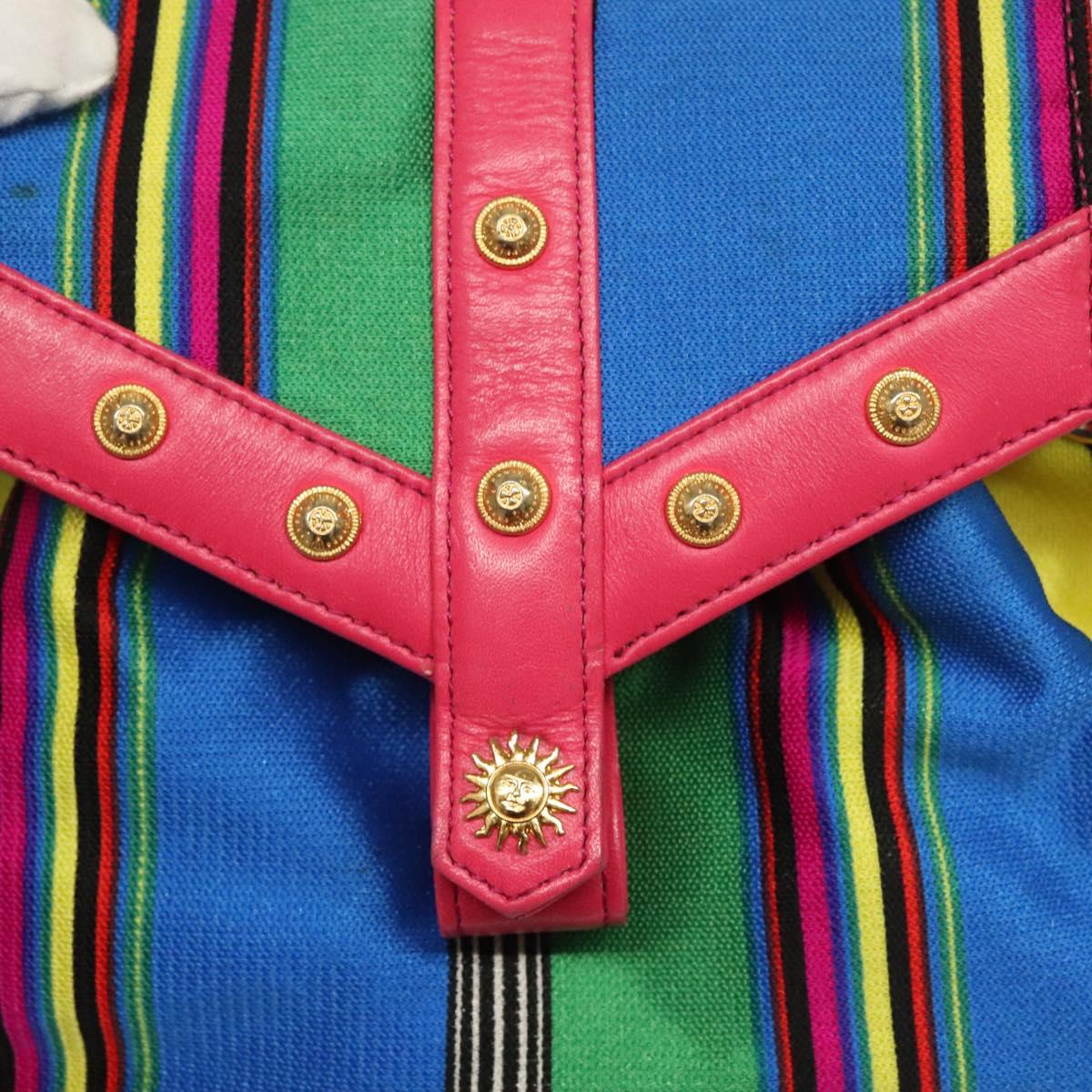 Gianni Versace Backpack Nylon Leather Multicolor Pink gold Auth 132634