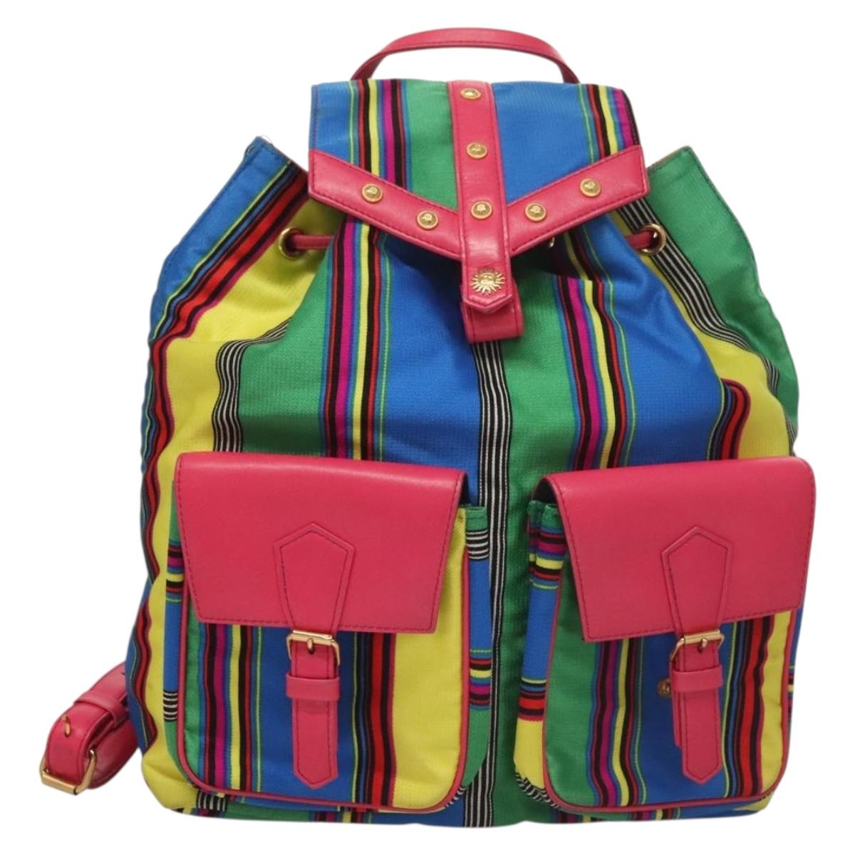 Gianni Versace Backpack Nylon Leather Multicolor Pink gold Auth 132634