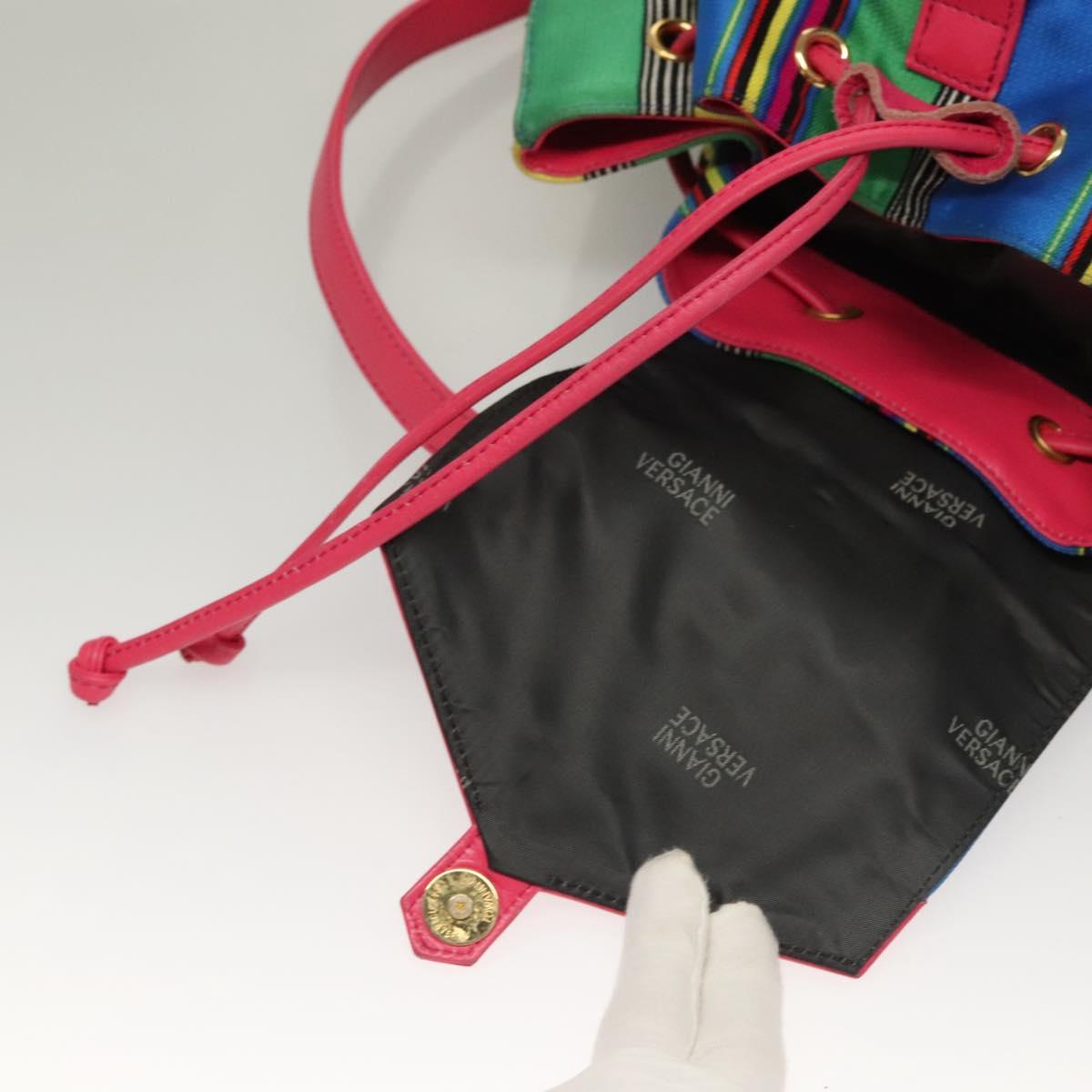 Gianni Versace Backpack Nylon Leather Multicolor Pink gold Auth 132634