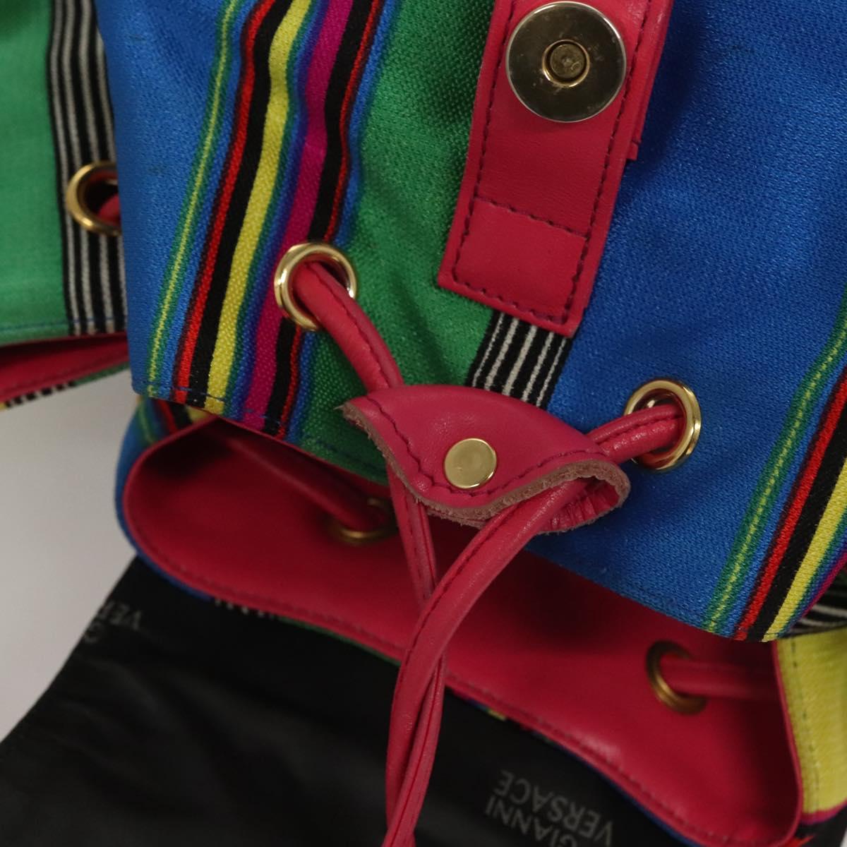 Gianni Versace Backpack Nylon Leather Multicolor Pink gold Auth 132634