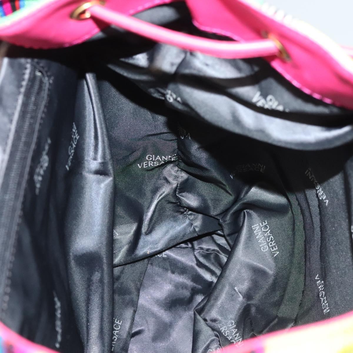 Gianni Versace Backpack Nylon Leather Multicolor Pink gold Auth 132634