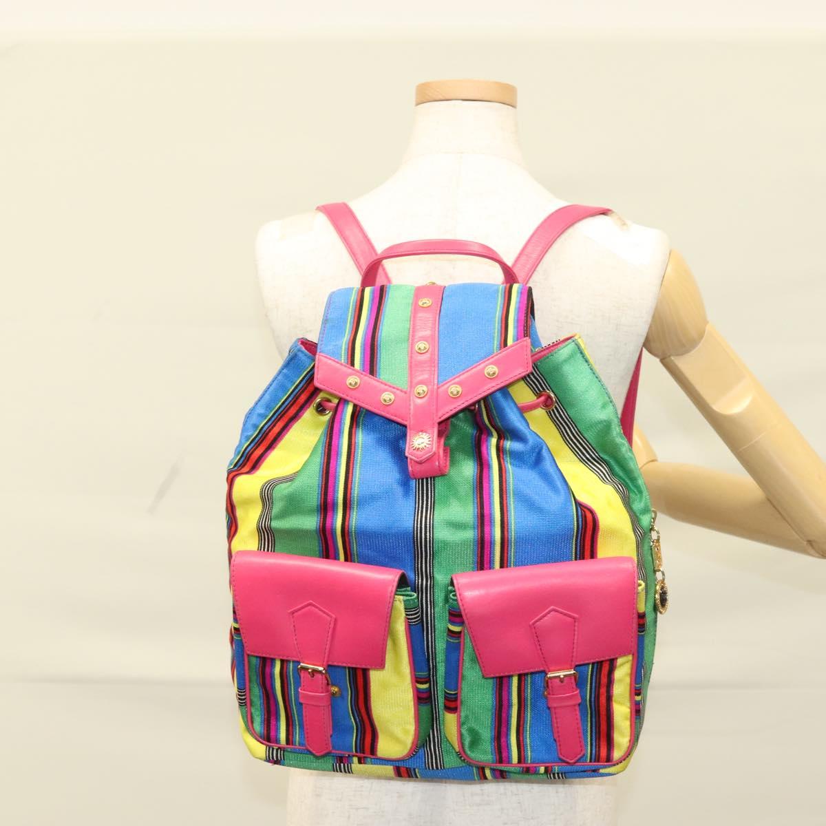 Gianni Versace Backpack Nylon Leather Multicolor Pink gold Auth 132634