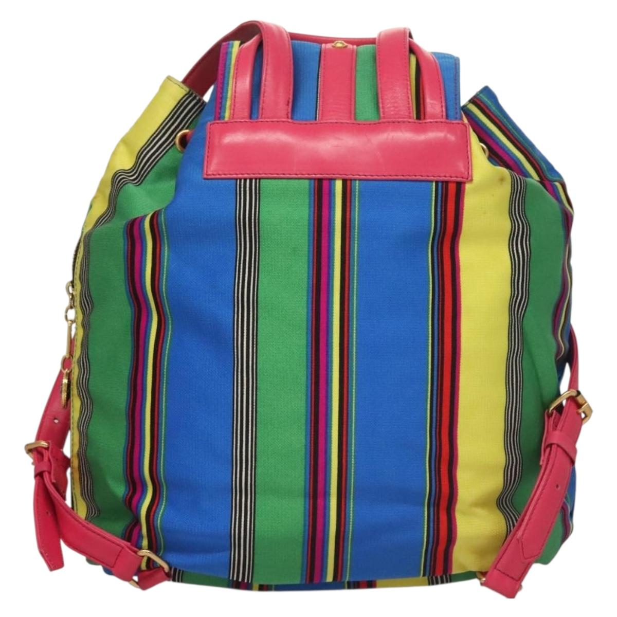 Gianni Versace Backpack Nylon Leather Multicolor Pink gold Auth 132634