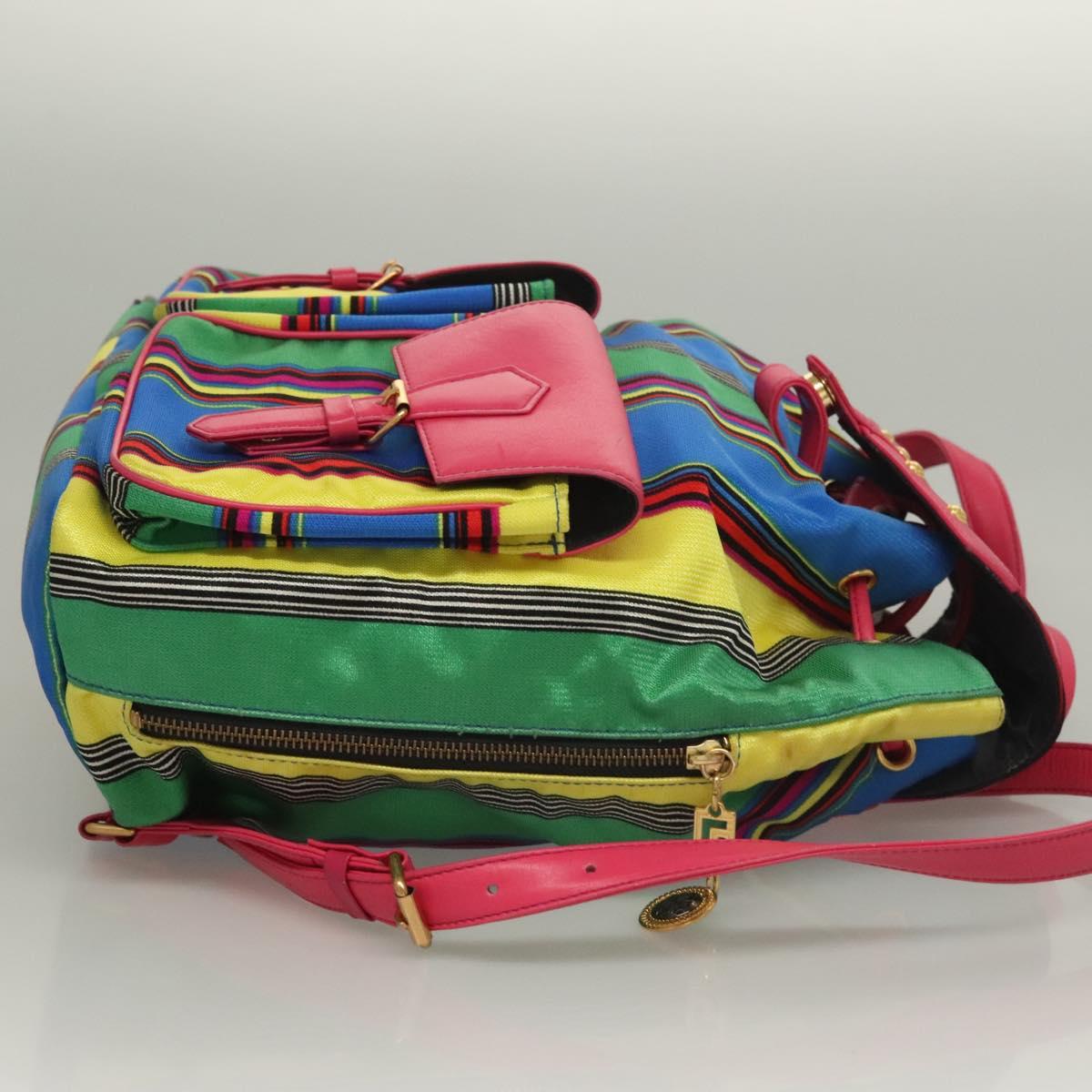 Gianni Versace Backpack Nylon Leather Multicolor Pink gold Auth 132634