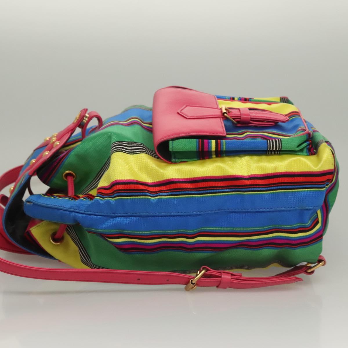 Gianni Versace Backpack Nylon Leather Multicolor Pink gold Auth 132634