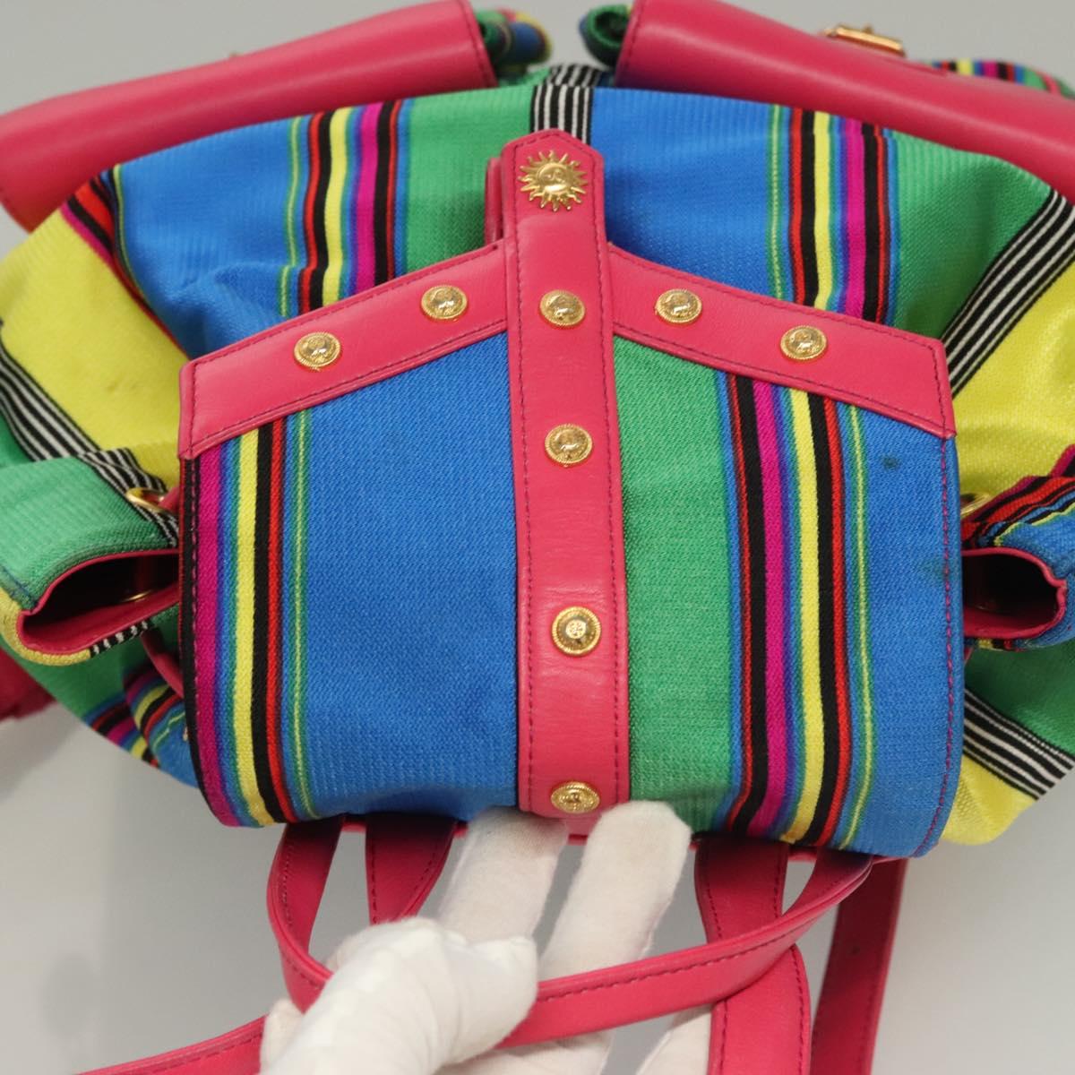Gianni Versace Backpack Nylon Leather Multicolor Pink gold Auth 132634