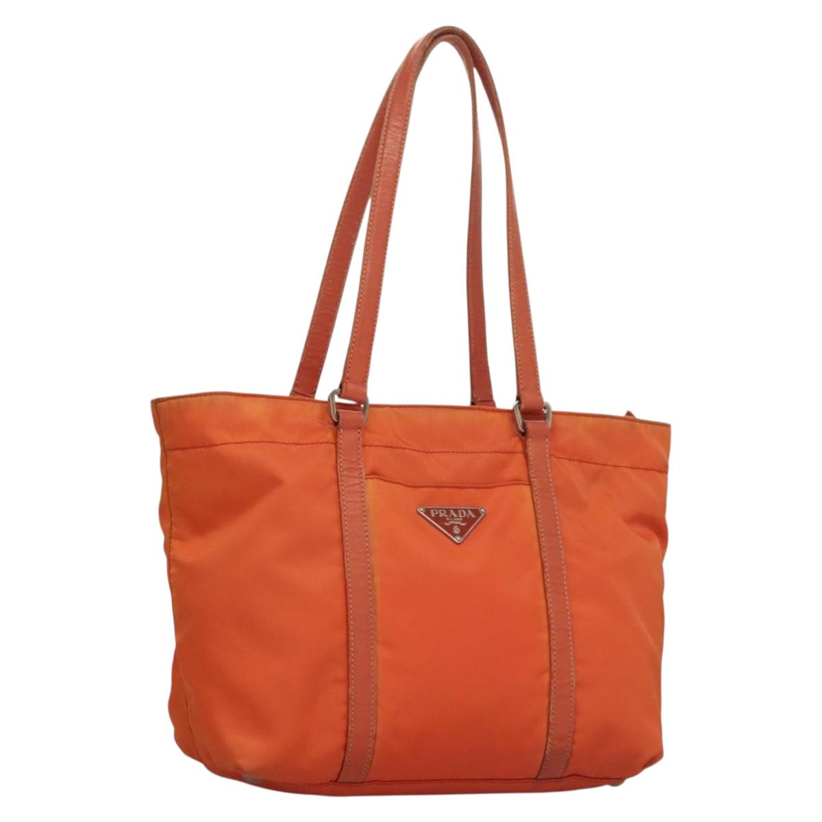 PRADA Tote Bag Nylon Orange Silver Auth 132636