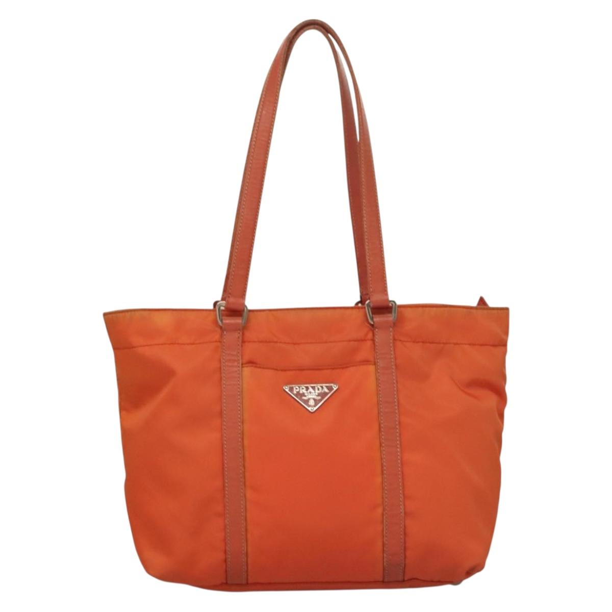 PRADA Tote Bag Nylon Orange Silver Auth 132636