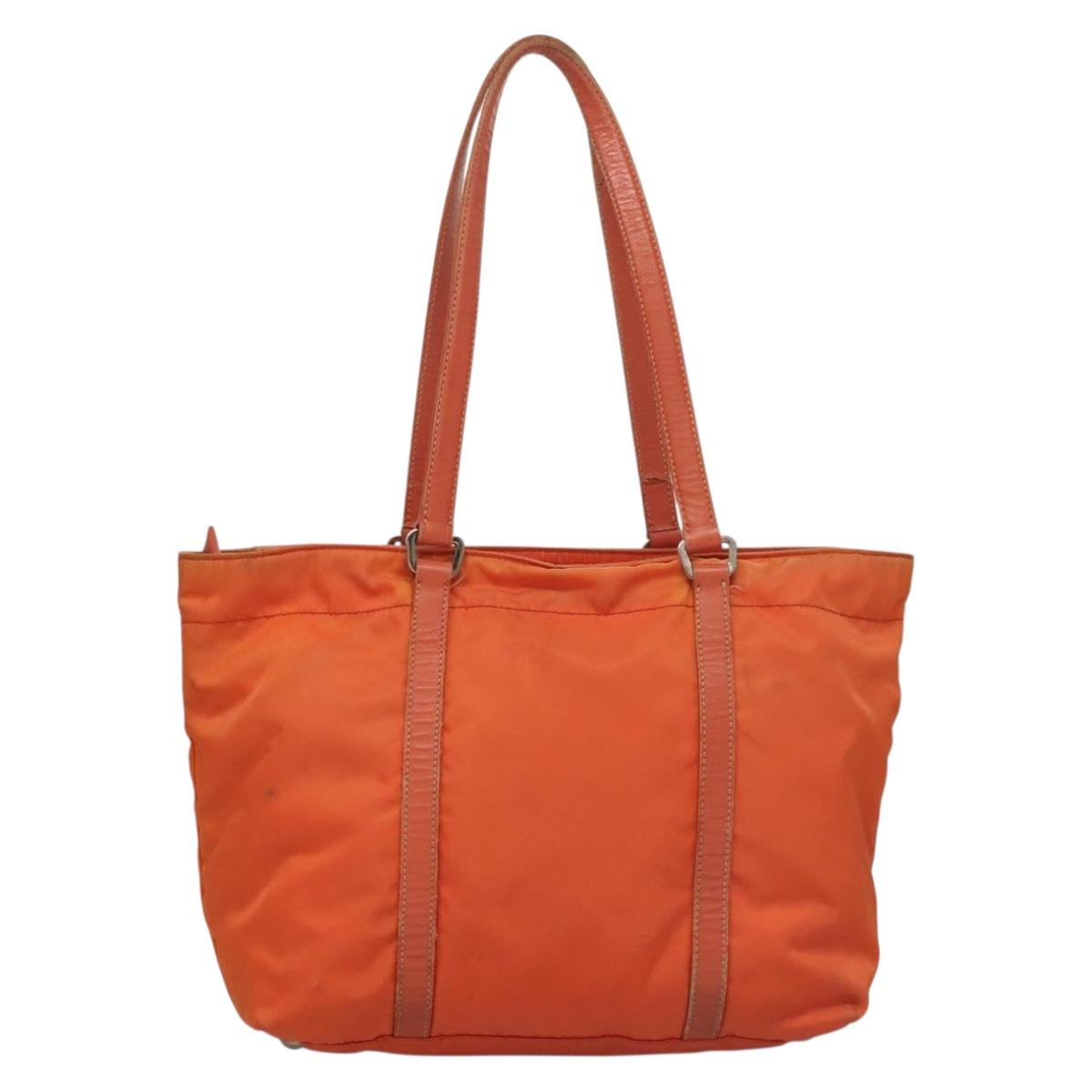 PRADA Tote Bag Nylon Orange Silver Auth 132636