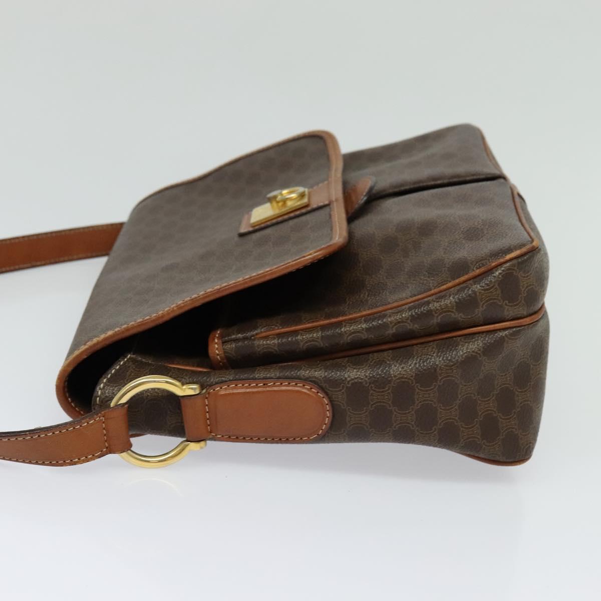 CELINE Macadam Canvas Shoulder Bag PVC Leather Brown Gold Auth 132689