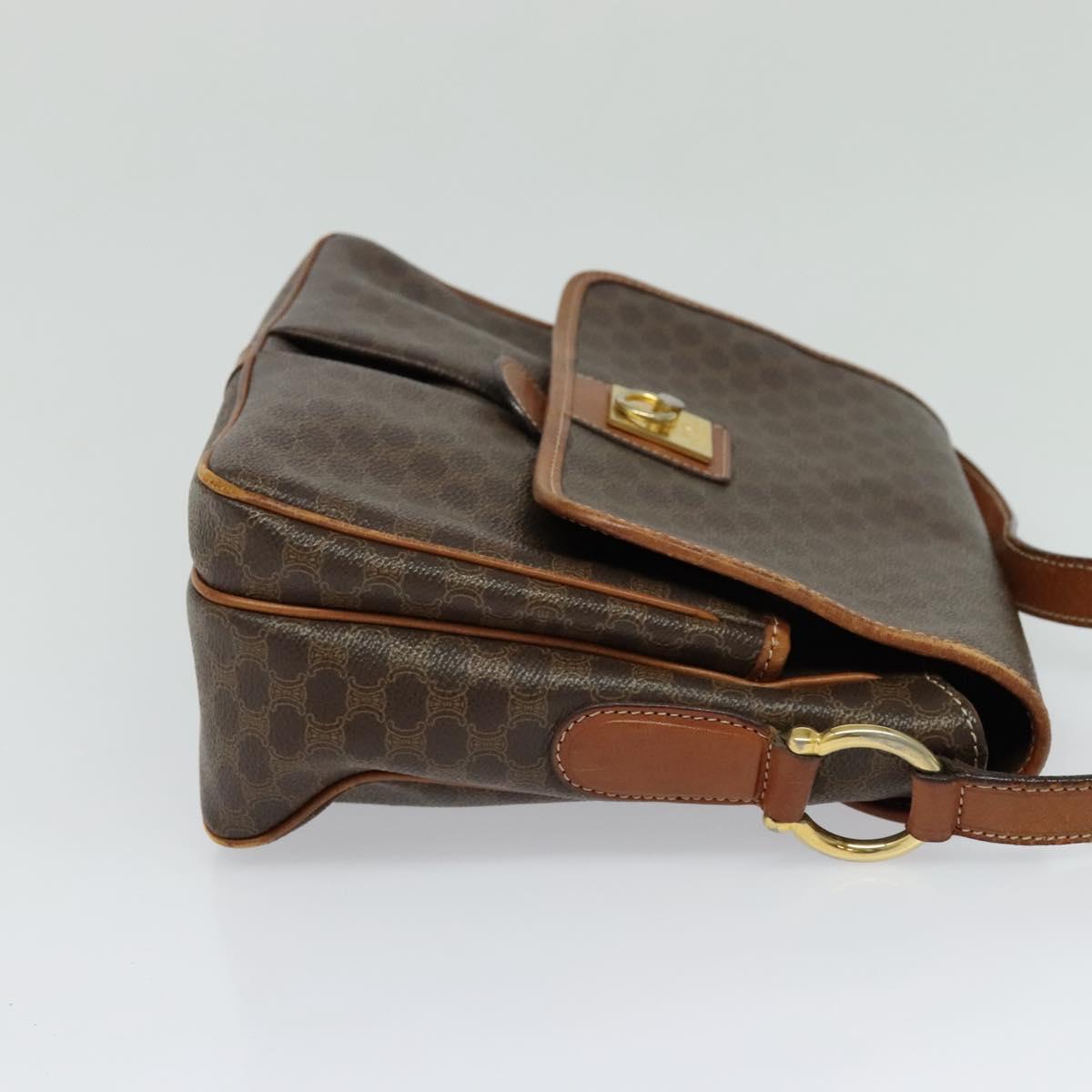 CELINE Macadam Canvas Shoulder Bag PVC Leather Brown Gold Auth 132689