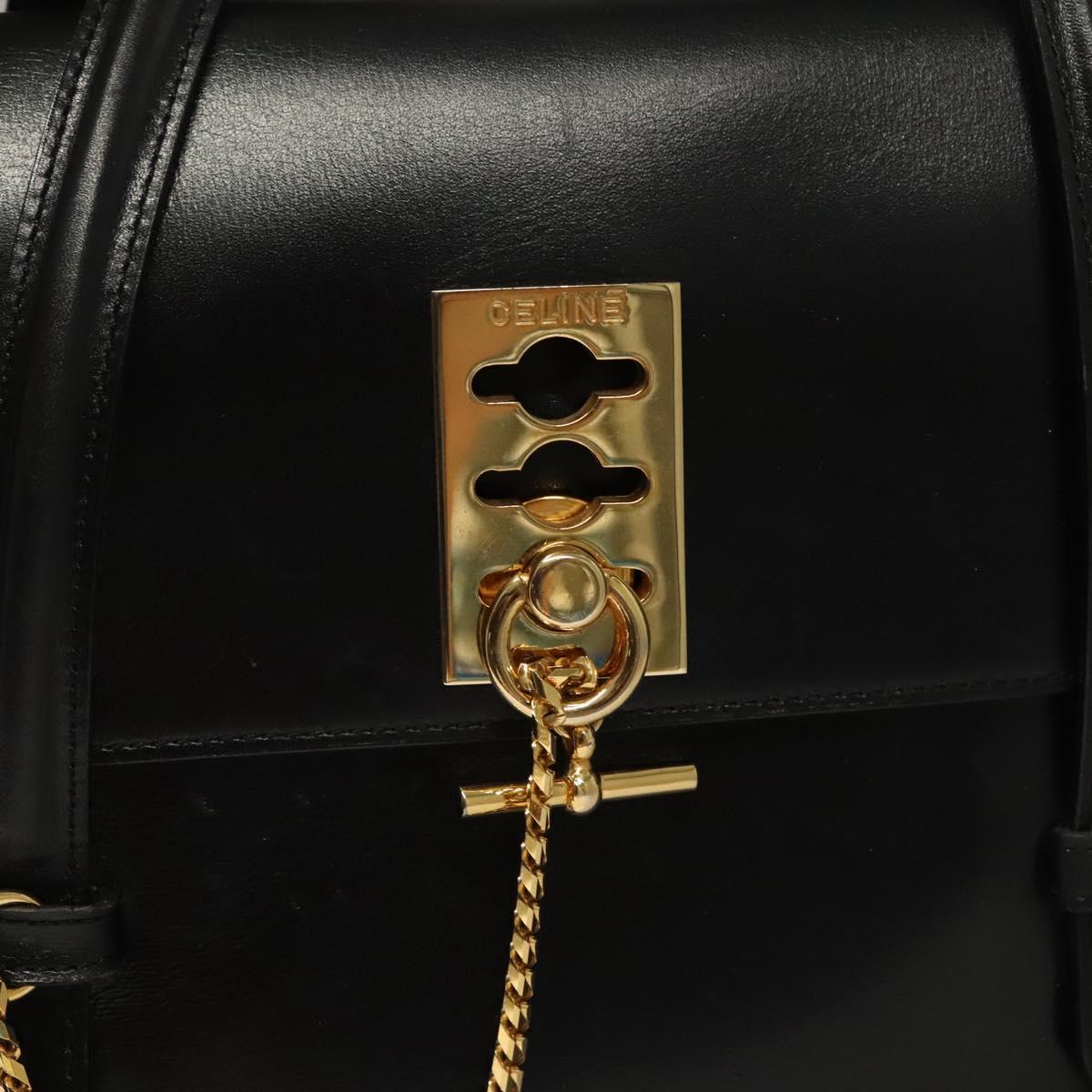 CELINE Hand Bag Leather Black Gold Auth 132690