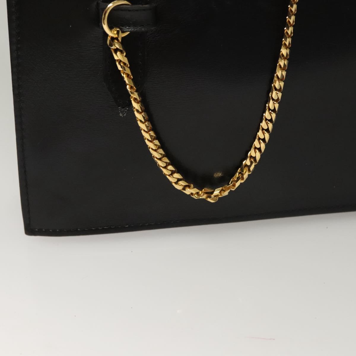 CELINE Hand Bag Leather Black Gold Auth 132690
