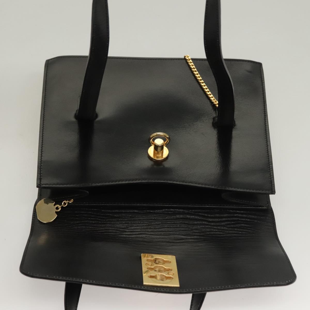 CELINE Hand Bag Leather Black Gold Auth 132690