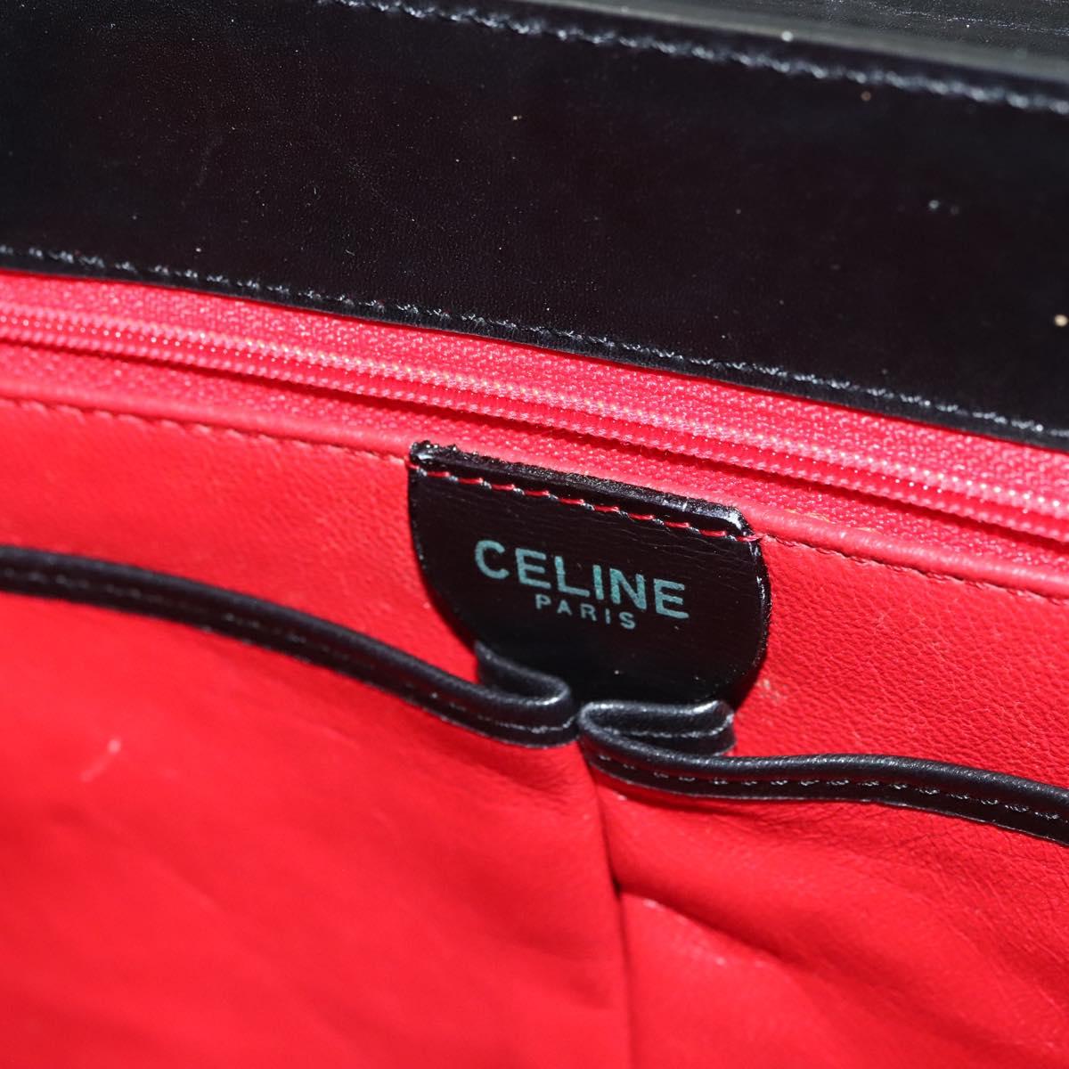 CELINE Hand Bag Leather Black Gold Auth 132690